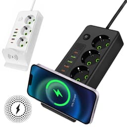 مشترك كهربائي 3 منافذ مع USB وشحن لاسلكي 3